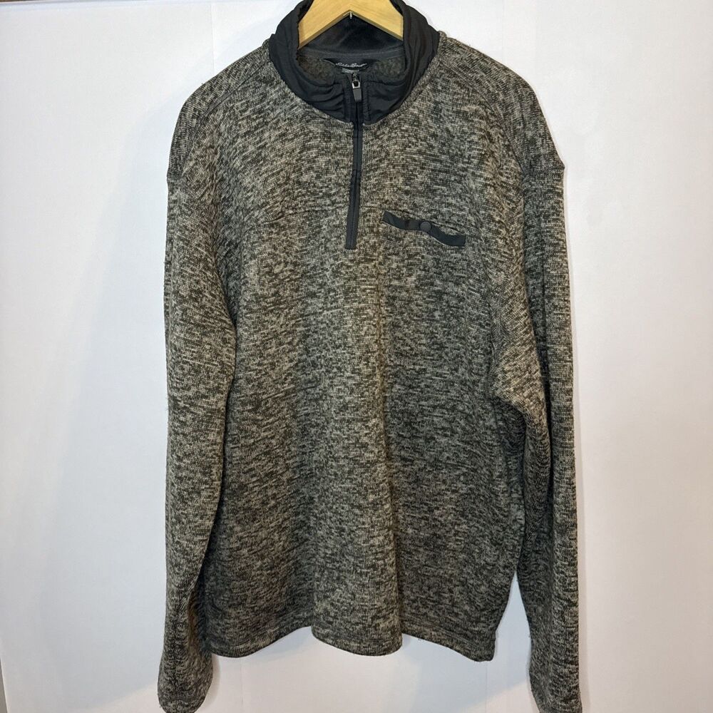 Eddie Bauer Mens 1/4 Zip Sweater Pullover Gray Green Fleece Lined Size XXL‎ Gorp